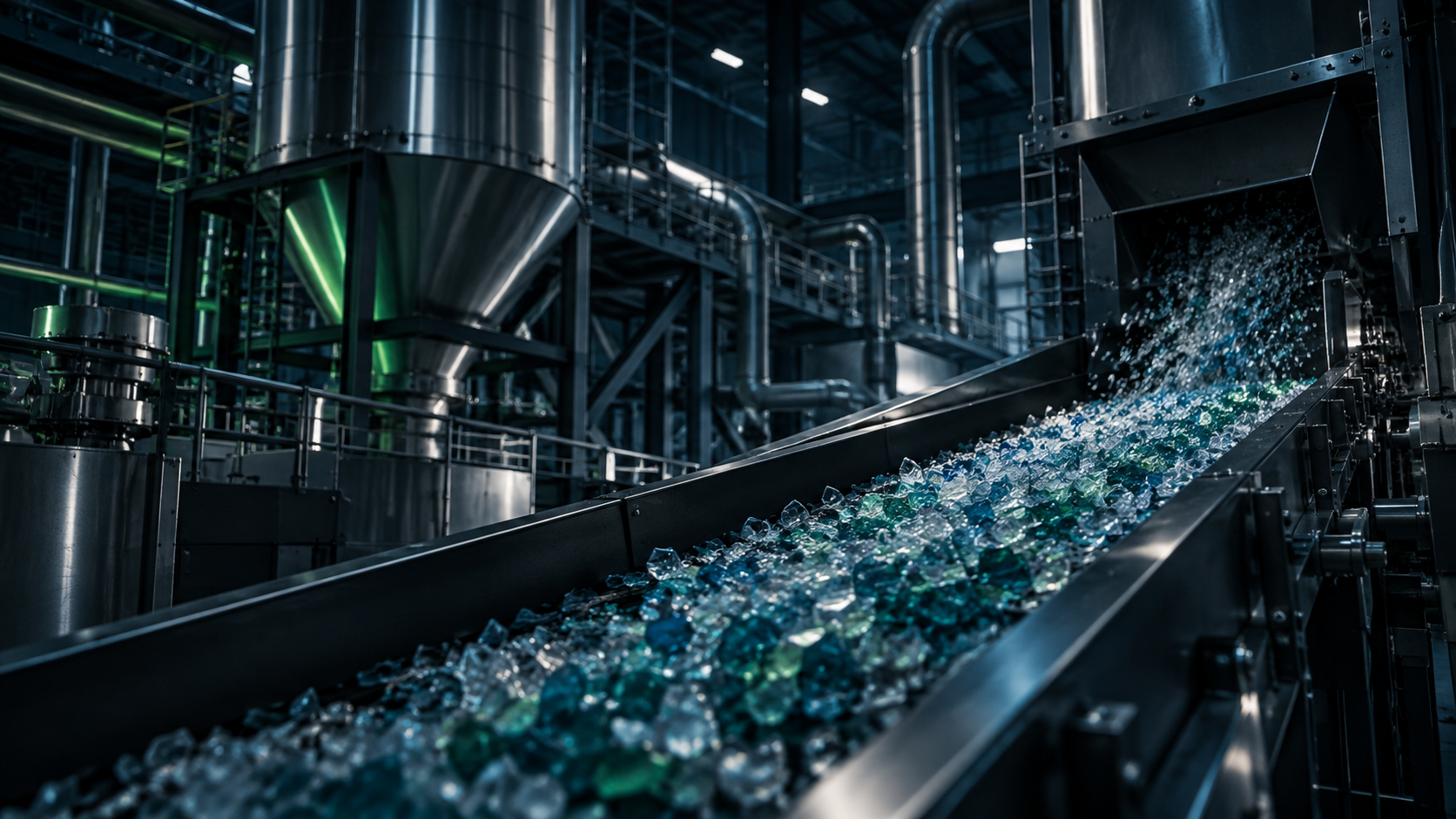 AI-generated illustration of material moving along an industrial processing line